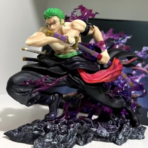 Estatua Coleccionable de PVC de Zoro con Llama Púrpura Premium, Escena de Batalla Dinámica, Estilo Tres Espadas, Modelo a Escala 1:24, Juguete para Fans, Regalo - Product Image 2