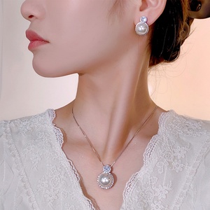 Elegant Eco-friendly Copper Shell Pearl Jewellery Set 16-12mm White Pearl Round Pendant Gold Plated Daily Matching Set - Product Image 6