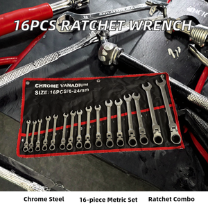 16pcs Carbon Steel Industrial Grade Scratch Head Ratchet <b>Wrench</b> Set Combination End <b>Wrench</b> Kit Box Packing OEM Customizable - Product Image 2