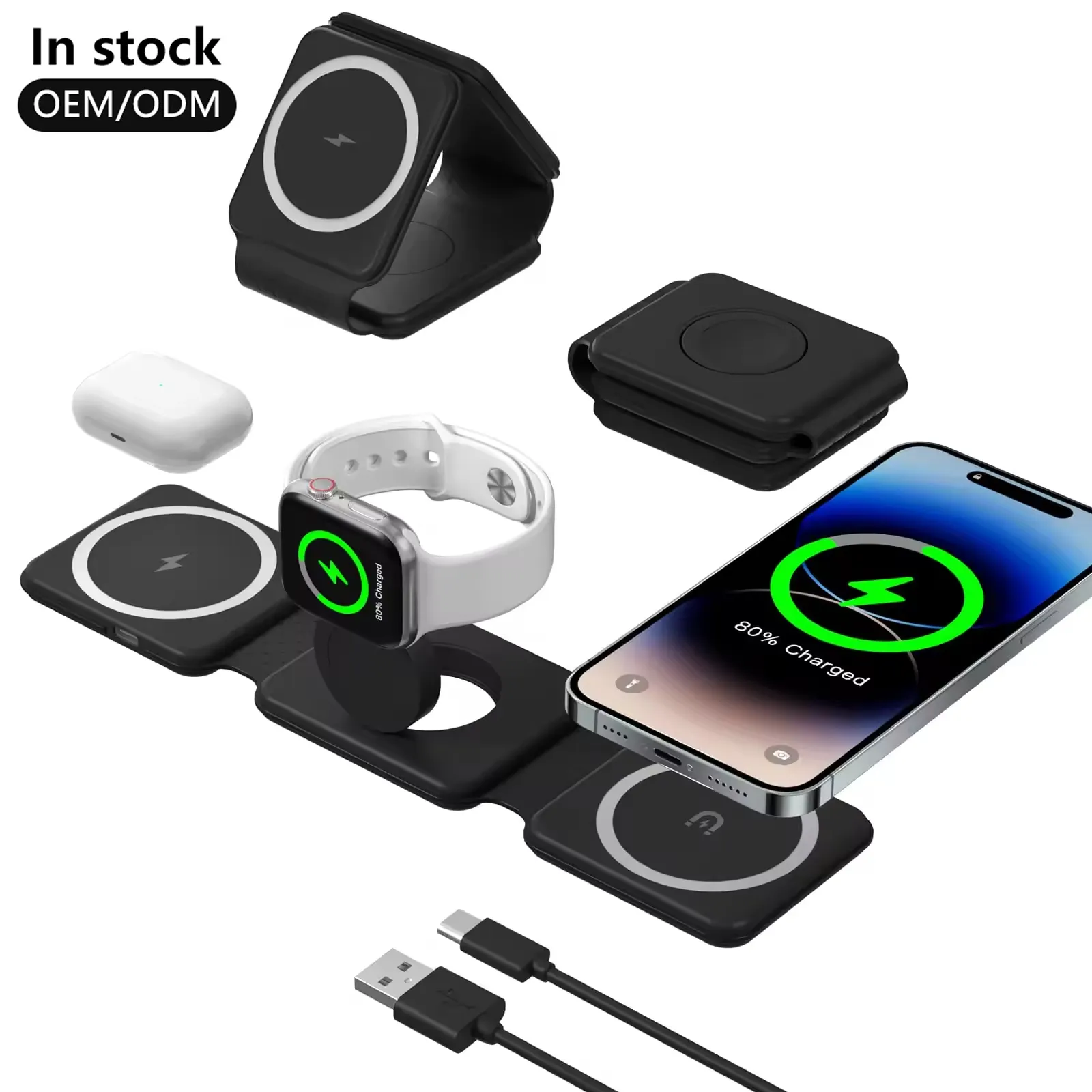 15W 3 in 1 Foldable Wireless Charger Magnetic Wireless Charger Folding Qi Wireless Charger Stand for Iwatch for Airpods