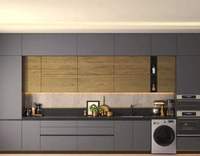 Armoire en bois gris bicolore personnalisée Vermonhouzz avec poignée dissimulée, style béton, armoire îlot surdimensionnée