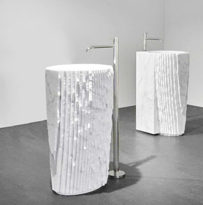 Lavabo Redondo de Piedra - Lavabo de Mármol Hecho a Mano para Baños de Hoteles y Villas, Diseño Moderno Independiente - Product Image 2