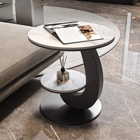 Table d'appoint circulaire moderne de luxe en marbre Table basse en métal Table d'angle de canapé Mobilier de maison pour chambre à coucher et salon