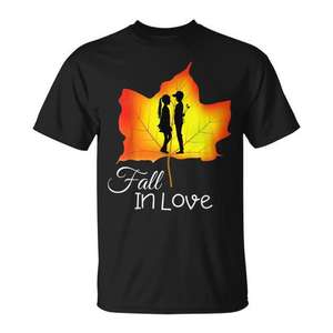 Camiseta con silueta de hoja Fall In Love, color negro, unisex, talla mediana para adultos - Product Image 1