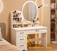 Coiffeuse de chambre compacte avec miroir LED, meuble de maquillage et tiroirs à fermeture douce, mobilier sur mesure