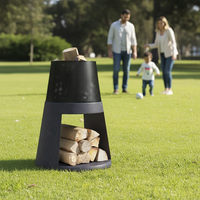 Brasero extérieur portable en fer noir moderne avec rangement pour bûches, chauffage 10000-14999 BTU pour patio, jardin et cour.