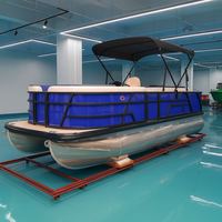 Bateau ponton de luxe personnalisé en usine, en fibre de verre et aluminium, pour la navigation en eaux océaniques et la pêche, avec toboggan