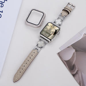 Bracelet de Montre de Luxe en Cuir de Crocodile Designer Motif Trèfle pour Femme Compatible <span class=keywords><strong>Apple</strong></span> <span class=keywords><strong>Watch</strong></span> Séries 6 <span class=keywords><strong>7</strong></span> 8 9 41mm 42mm <span class=keywords><strong>45mm</strong></span> - Product Image 5