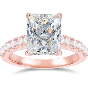 Anillo de Compromiso de Moissanita en Oro Rosa, Corte Asscher, Engaste Pavé, Estilo Clásico para Mujer - Product Image 1