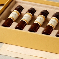 Boîte rigide en carton avec couvercle jaune personnalisé et insert en pulpe moulée pour flacons de peptides, 6 flacons, impression offset, logo estampé à chaud