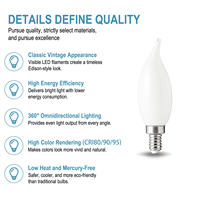 Timeless Decor CA11 Milchweiße Dimmbare LED-Filament-Kerzenlampe 2W E12/E14 Glaslampe 2700K/3000K CRI90 250 Lumen