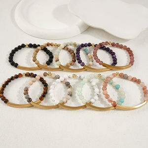 Inspire Jewelry Customized Engraved Motivational <b>Beaded</b> Bar <b>Bracelet</b> 18K Gold Plated Stainless Steel Vintage Buddhism Gift - Product Image 4