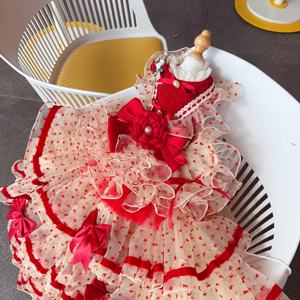 Vestido tutú rojo de lunares finos con cola desmontable, ropa formal original <span class=keywords><strong>y</strong></span> adorable para mascotas - Product Image 3