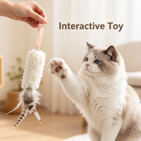 Jouet à mâcher pour chat en fausse fourrure naturelle, avec plumes, pour le jeu d'imitation, la chasse, la stimulation sensorielle et le divertissement autonome