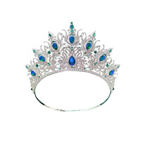 Couronne de paon entièrement sertie de diamants bleus et verts, de fabrication artisanale, style Europe-Amérique, en zinc, pour mariée