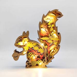 Uionen Wood Carved Squirrel <b>Craft</b> Ornament Multi-Layer Hollow Wooden Squirrel Figurine for Creative Home Decor - Product Image 2