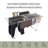 WIREKING Séchoir à linge moderne multifonctionnel en acier thermolaqué, extensible et pliable pour salle de bain, avec pinces à chaussettes et à vêtements