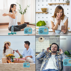 Radio Portatile <span class=keywords><strong>Vintage</strong></span> AM/FM a Transistor con Alimentazione a Batteria o da Parete, Altoparlante Retrò in Plastica con Orologio DC - Product Image 6