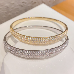 Micro Inlaid Zircon <b>Bangle</b> Zinc Alloy Gold <b>Silver</b> Women's Jewelry Gift Circular Ring Claw Setting Fashion <b>Bracelet</b> - Product Image 4