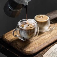Lot de tasses à café en verre borosilicate à double paroi, design moderne, marque YQ, avec poignées, cuillères et soucoupes – Compatible lave-vaisselle et micro-ondes
