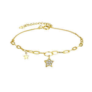 Chaîne de cheville en argent sterling 925 plaqué or avec perles et breloques étoiles, bijou de corps, idéale pour un cadeau d'anniversaire ou de mariage – Vente chaude - Product Image 1