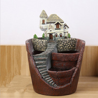 DIHAO Mini House Succulent Flower Pot Dekorasi Taman Kastil Mikro Lanskap Tanaman Bonsai DIY Ornamen Grosir Pastoral