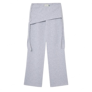 Custom Grey Wrap <b>Flared</b> Pants Mid Weight Cotton Jersey Relaxed Fit Breathable Sweatpants <b>Joggers</b> for <b>Women</b> - Product Image 2