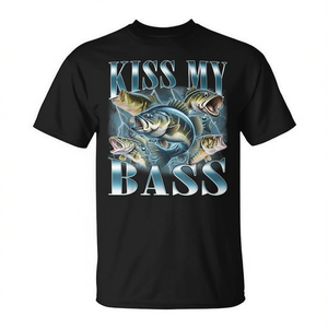 T-shirt Kiss My Bass Fishing per pescatori di persici, maglietta grafica nera da uomo - Product Image 2