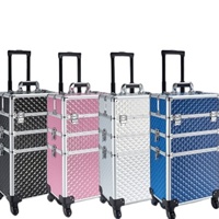 Chariot de maquillage en aluminium 3 en 1, grand coffret de beauté, chariot organisateur de cosmétiques, boîte, sac, salon de coiffure, art des ongles