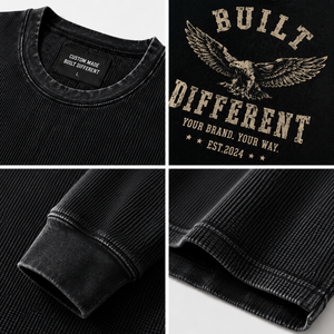Custom Thermal Long Sleeve <b>Shirt</b> 100% Cotton <b>Waffle</b> Knit Vintage Wash Graphic Tee Heavyweight Casual Apparel Manufacturer - Product Image 2