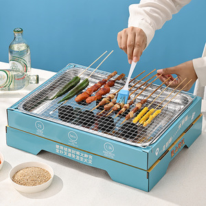 Disposable BBQ Grill Set Portable Meat Skewer Kit Aluminum Alloy Smokeless Fruitwood Charcoal Indoor Outdoor Use - Product Image 1