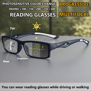 Lunettes de lecture pour hommes, monture carrée en métal, <span class=keywords><strong>verres</strong></span> <span class=keywords><strong>progressifs</strong></span> multifocaux photochromiques anti-lumière bleue - Product Image 1