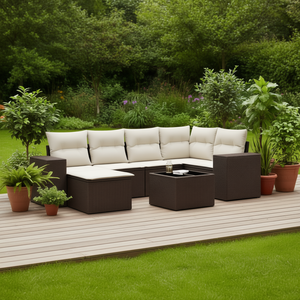 Modular Brown PE Rattan Garden <b>Sofa</b> <b>Set</b> Outdoor Furniture Contemporary Design High-Density Foam Cushions - Product Image 2