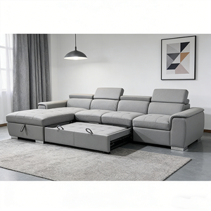 Divano Letto Moderno di Lusso in Pelle a Forma di U con Cuscini Trapuntati e Poggiatesta Regolabile - Product Image 4