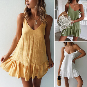 Robes à bretelles spaghetti, épaules dénudées, robe d'été pour femmes, robe blanche, robe à volants, robe sexy, mini-robe en coton et lin, vestidos - Product Image 2