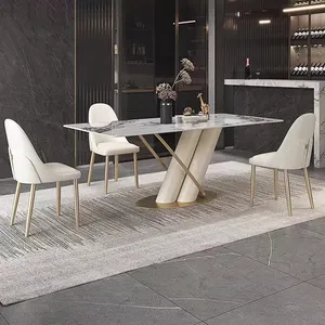 घर फर्नीचर संगमरमर खाने की मेज आधुनिक इतालवी डिजाइन पत्थर भोजन कक्ष टेबल रसोई वर्ग खाने की मेज 6 सीट