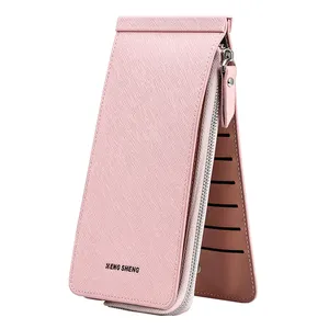HR519 Women's Wallet With Long Zipper PU Leather Money Clip Solid Color Card Holders Wallets for Man Phone Storage Handheld Bag