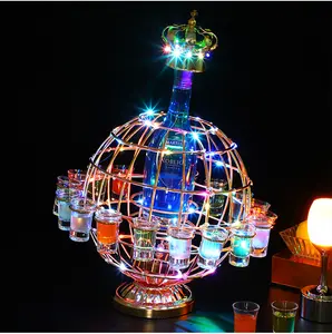 Présentoir de verre à Cocktail rotatif LED Rechargeable pour Bar, plateau de verre à Shot à grande roue LED, support de casier à vin
