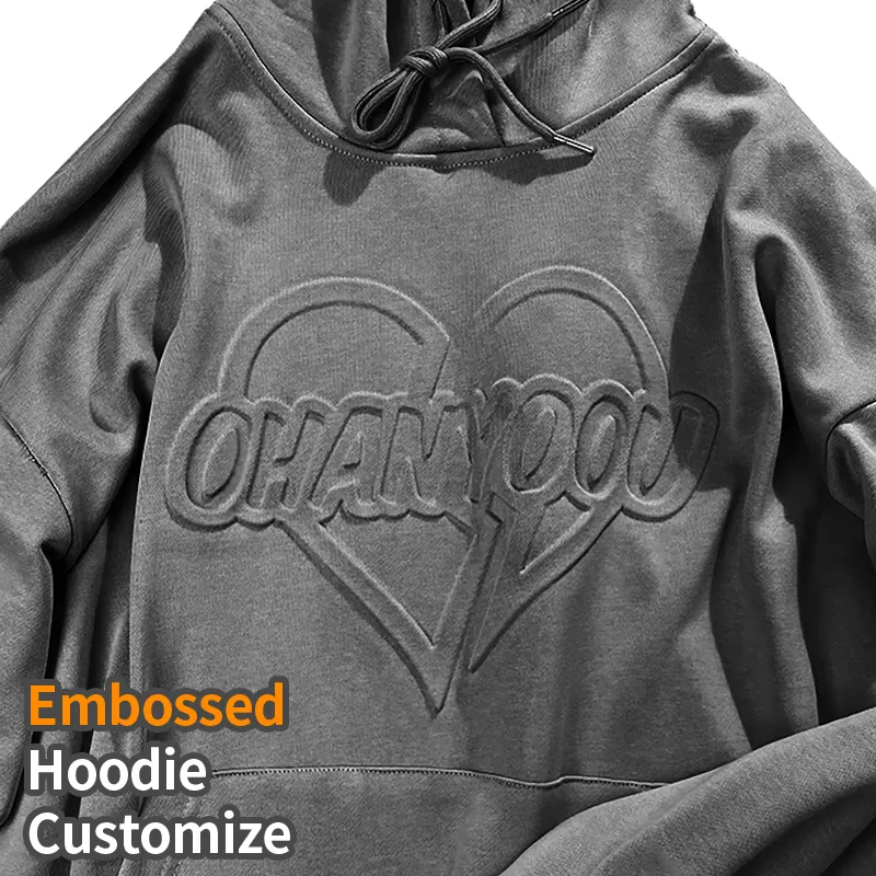 Hoodie & Sweatshirt Pria Logo Emboss Oem Moq Rendah & Sweatshirt Hoodie Cetak Timbul Kustom 3d