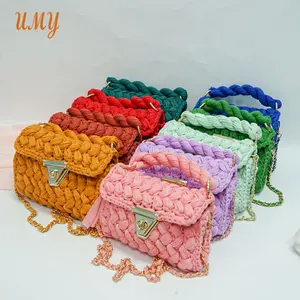 Knitting Crochet Bag Cotton Thread Small Purse Summer Cute Handmade Woman Handbag Crochet Shoulder Bag