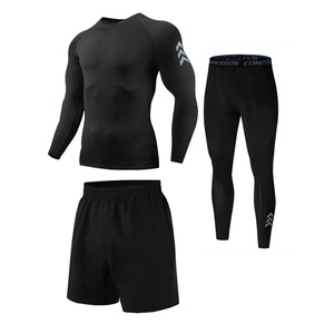 Completo Sportivo da <span class=keywords><strong>Uomo</strong></span> 3 Pezzi: Maglia, Pantaloni e Pantaloncini Traspiranti ad Asciugatura Rapida per <span class=keywords><strong>Fitness</strong></span> e Corsa - Product Image 1