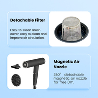 Sèche-cheveux ionique pliable de voyage, efficace et durable, avec diffuseur, noir, moteur BLDC haute vitesse 110 000 tr/min, 1500 W, 3 vitesses/3 températures
