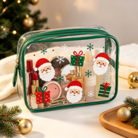 Sac de maquillage transparent en PVC personnalisé OEM ODM pour Noël, étanche, avec fermeture éclair, pour voyage et organisation de produits de toilette
