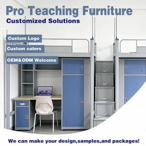 Camas <span class=keywords><strong>Bunk</strong></span> Duplas de Metal Modernas com Escrivaninha e Guarda-Roupa para Apartamento, Dormitório e Quarto Escolar - Product Image 1