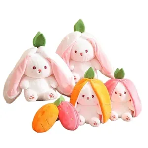 Yaratıcı komik bebek havuç tavşan peluş oyuncak dolması yumuşak Bunny saklanma çilek çanta oyuncaklar çocuklar kızlar için doğum günü hediyesi
