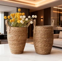 Vase en rotin naturel tissé avec base, support à fleurs tissé à la main, adapté aux fleurs séchées, décoration de style bohème pour la maison