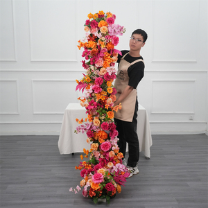 Wedding Artificial Flowers Row for party Decoration pink Flowers Row Arrangement Table <b>Runner</b> Artificial Flowers - Product Image 3