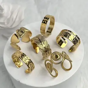 热门18k原装金伊斯兰戒指结婚黄铜戒指套装女性珠宝