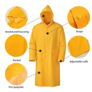 Yellow Pvc Rain Suit Raincoat For Men Industrial Rain Coat