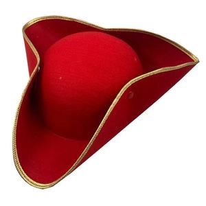 Cappello Rosso da Capitano Hook con Bordo Dorato, Classico Cappello da Pirata Tricorno Rosso - Product Image 2